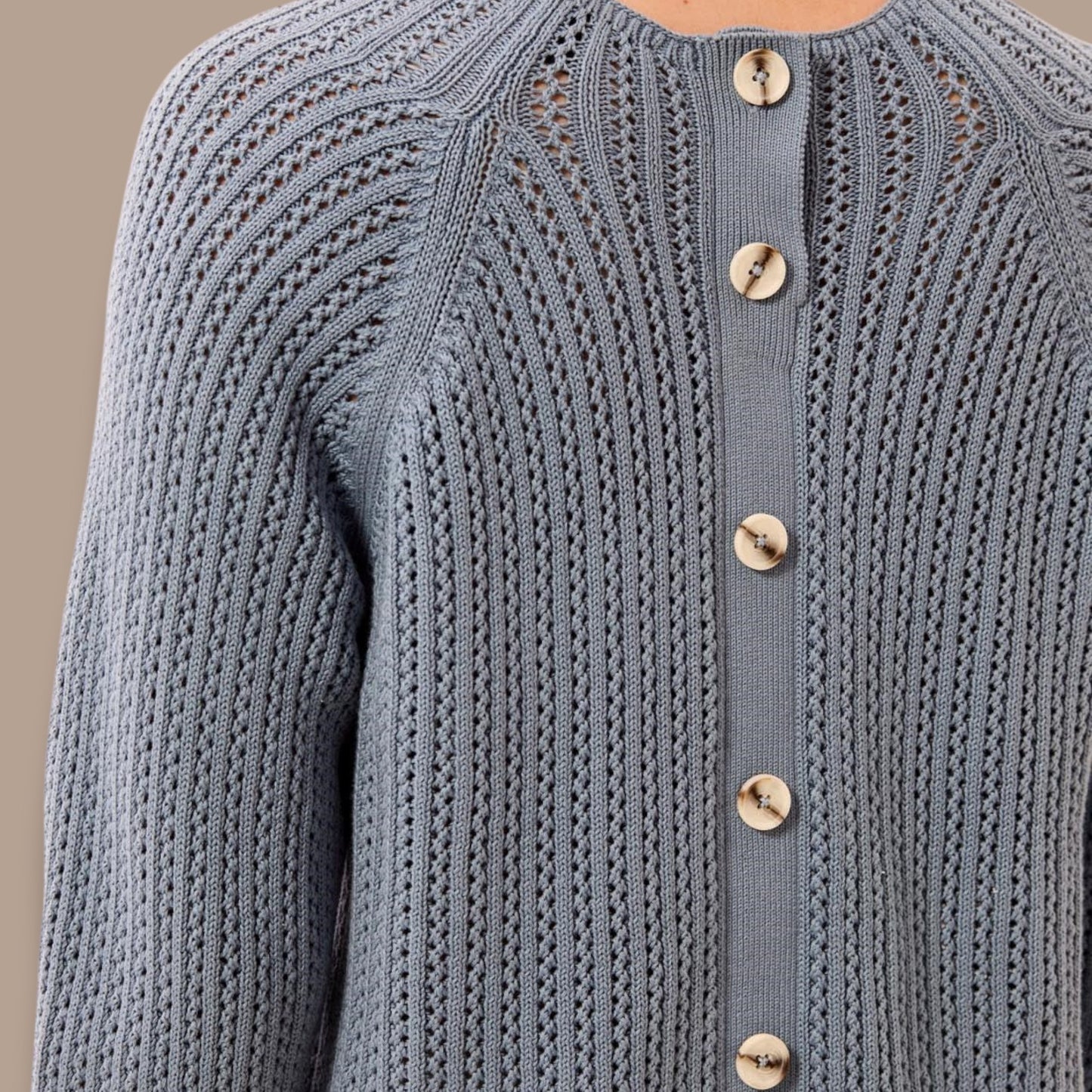Tribal - Pointelle Button-Back Long Sleeve Sweater