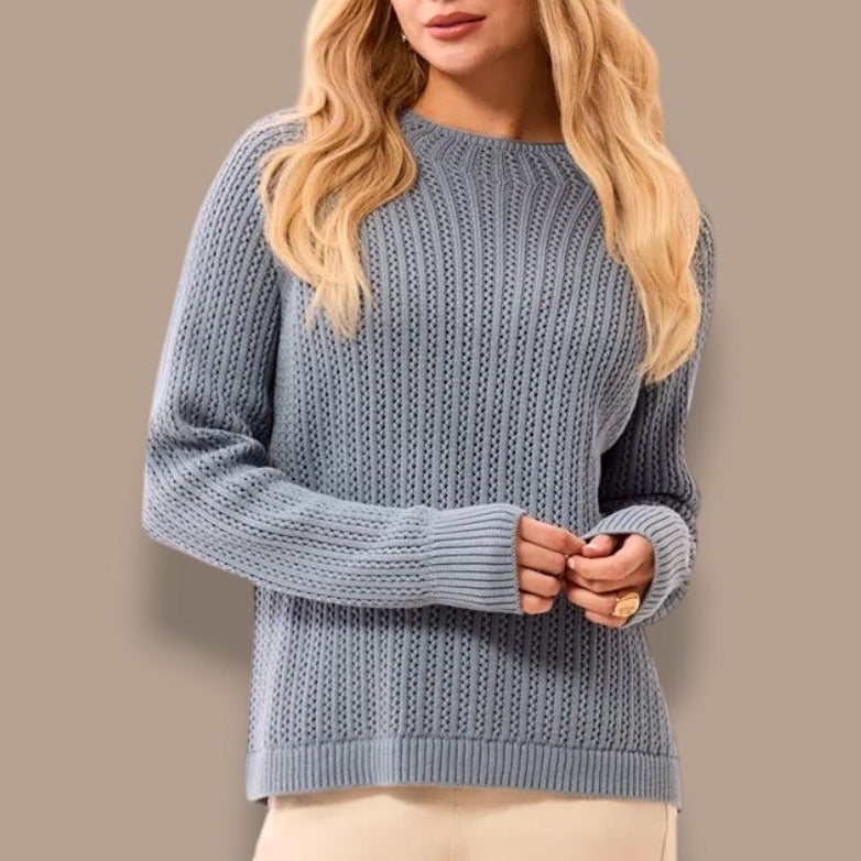 Tribal - Pointelle Button-Back Long Sleeve Sweater