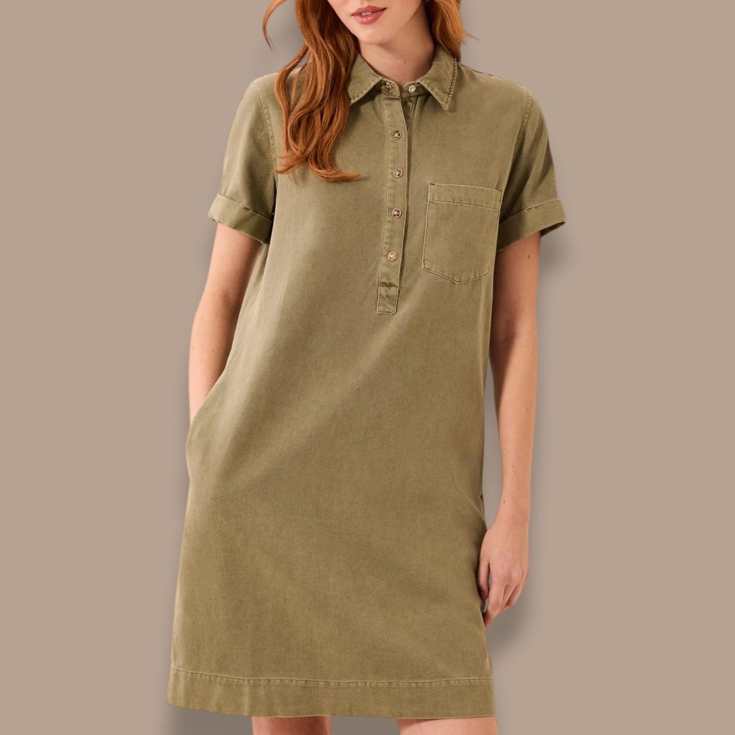 Tribal - Pop Over Short Sleeve Collared Shirt Dress