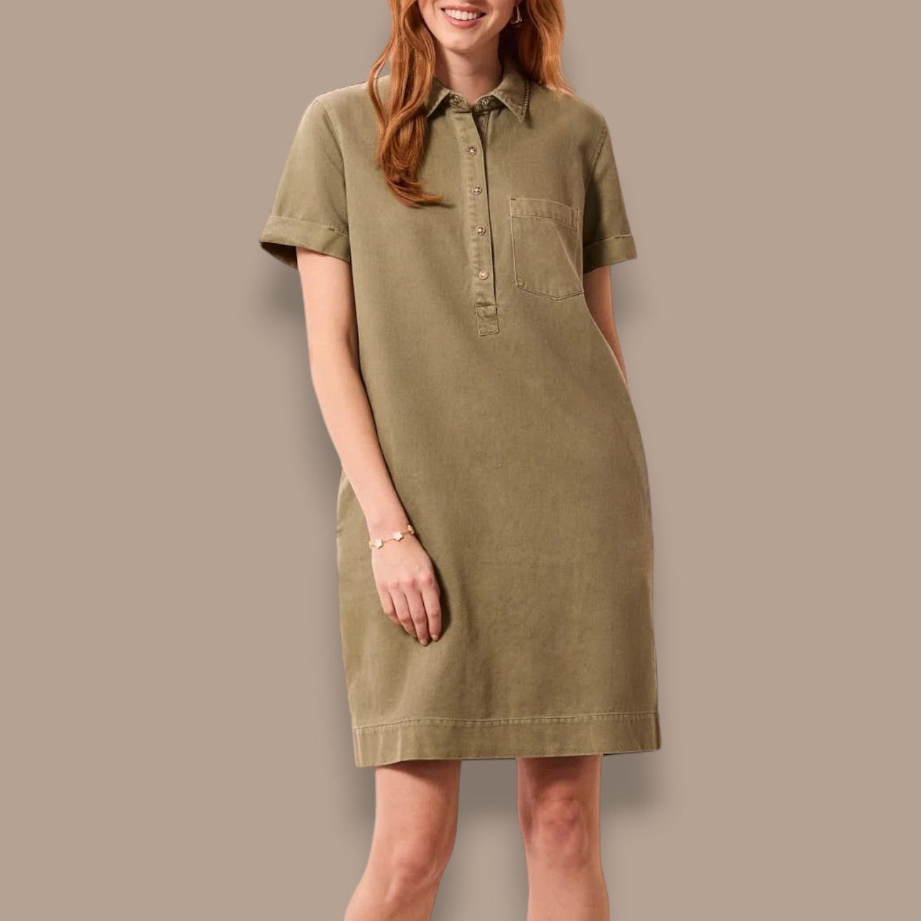 Tribal - Pop Over Short Sleeve Collared Shirt Dress