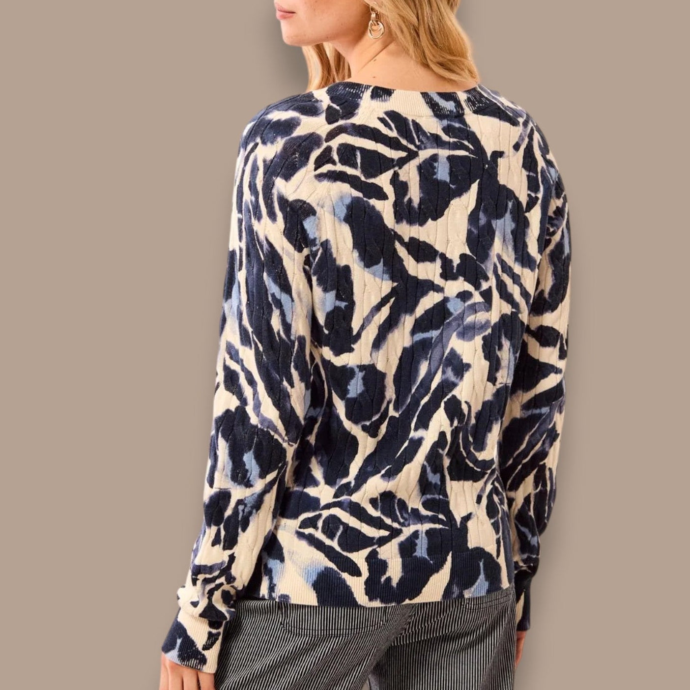 Tribal  - Printed Cable Cotton Crew Neck Sweater