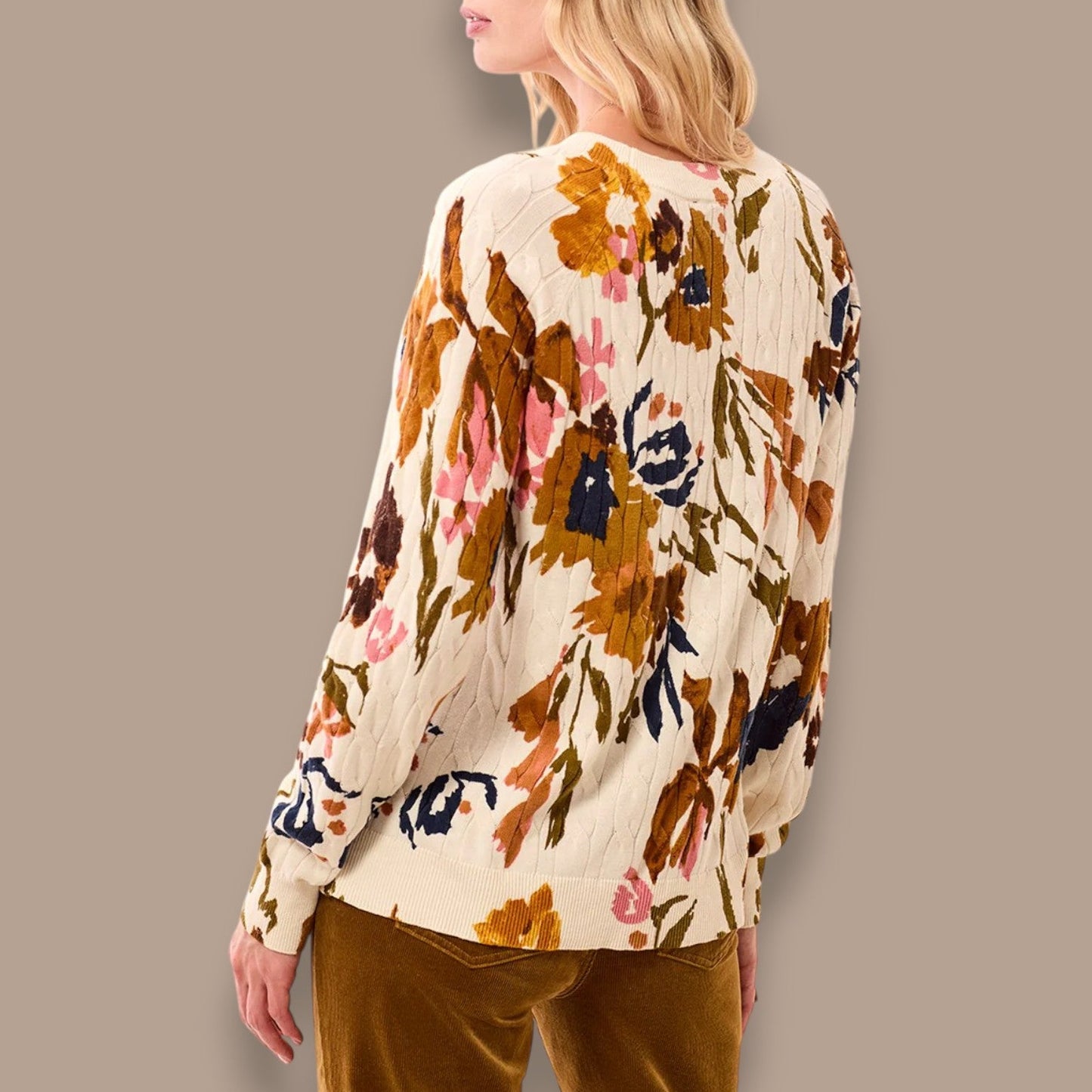 Tribal  - Printed Cable Cotton Crew Neck Sweater