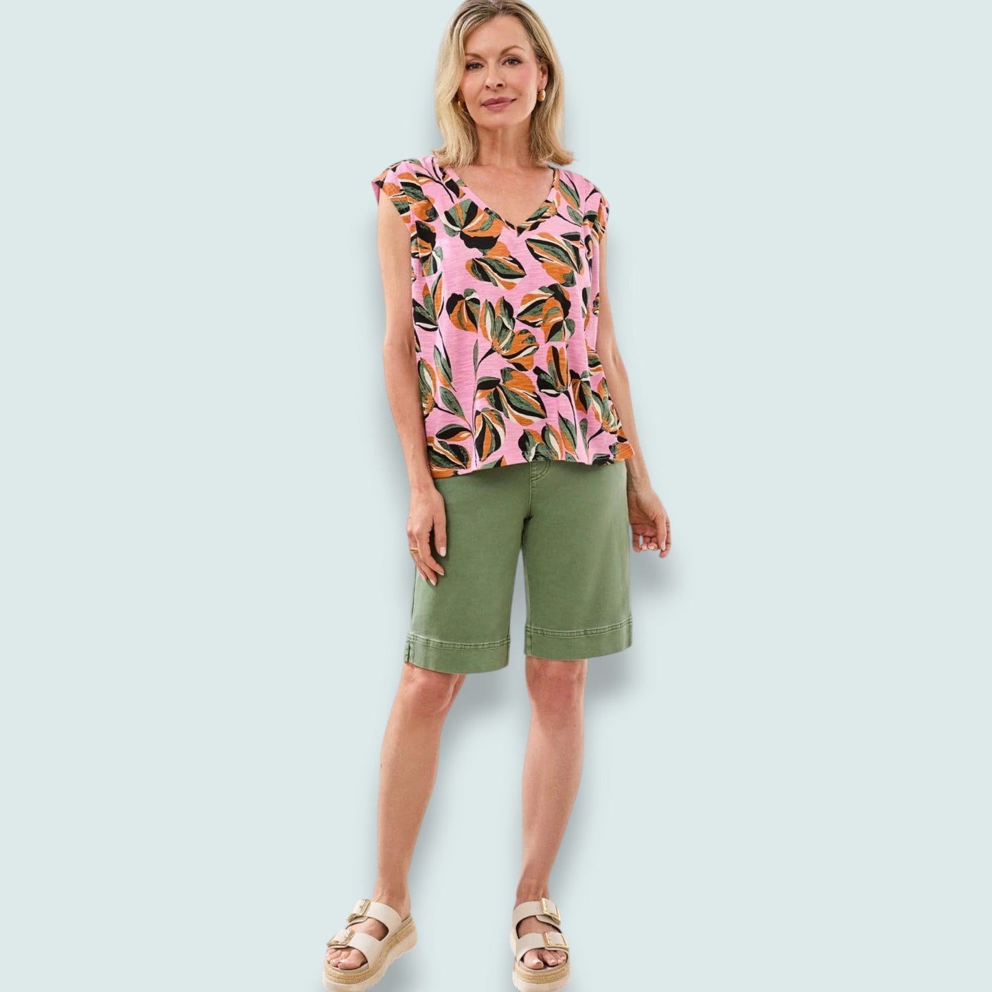 Tribal - Printed V-Neck Cap Sleeve Top
