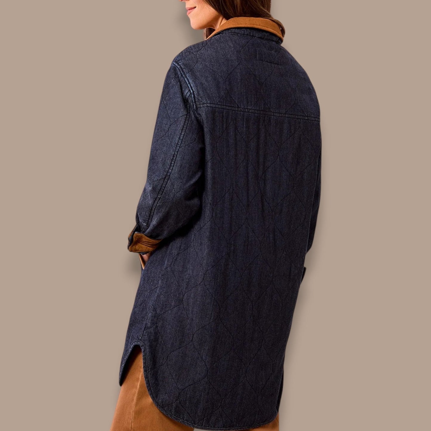 Tribal - Quilted Denim Suede Trim Button-Front Jacket