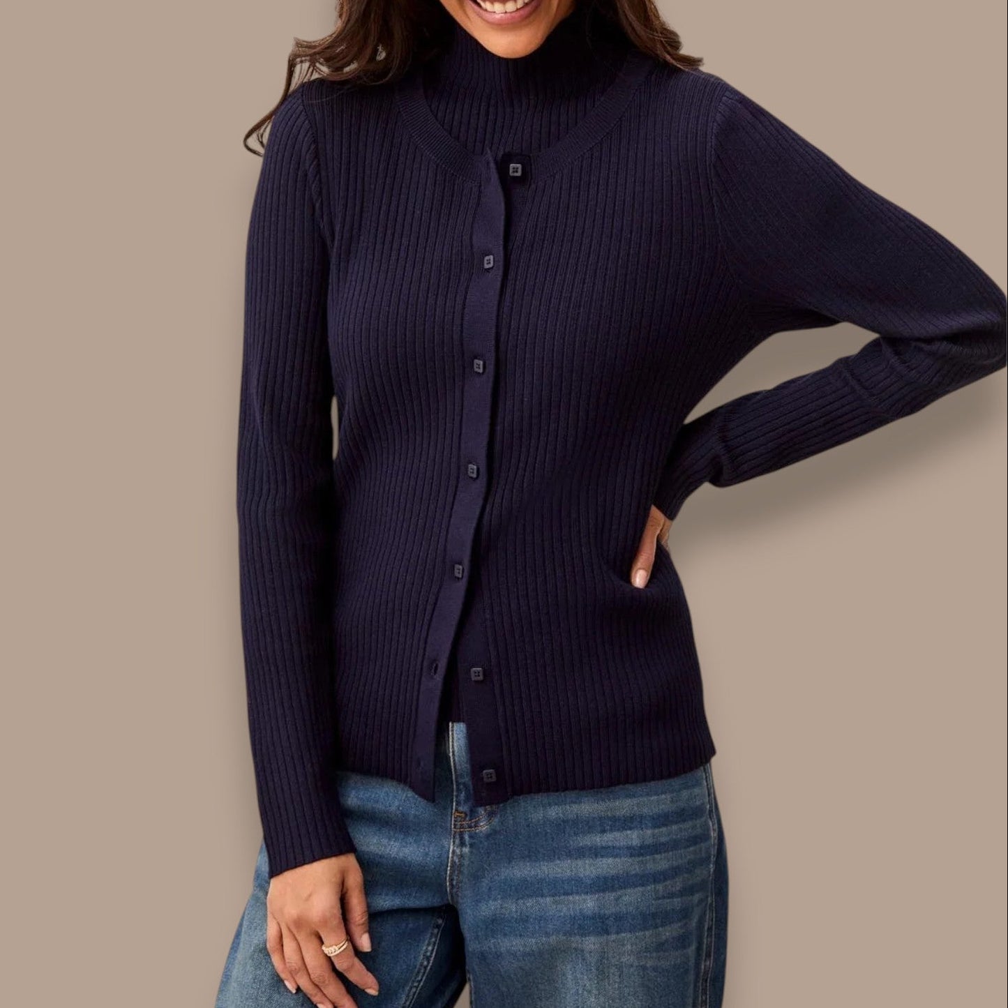 Tribal - Ribbed Button-Front Sweater Cardigan