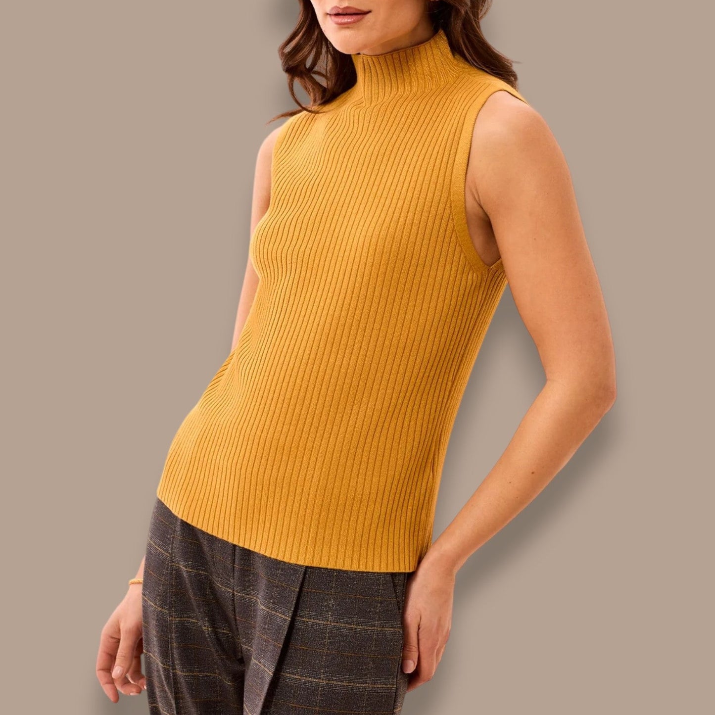 Tribal - Ribbed Funnel Neck Sleeveless Knit Tank