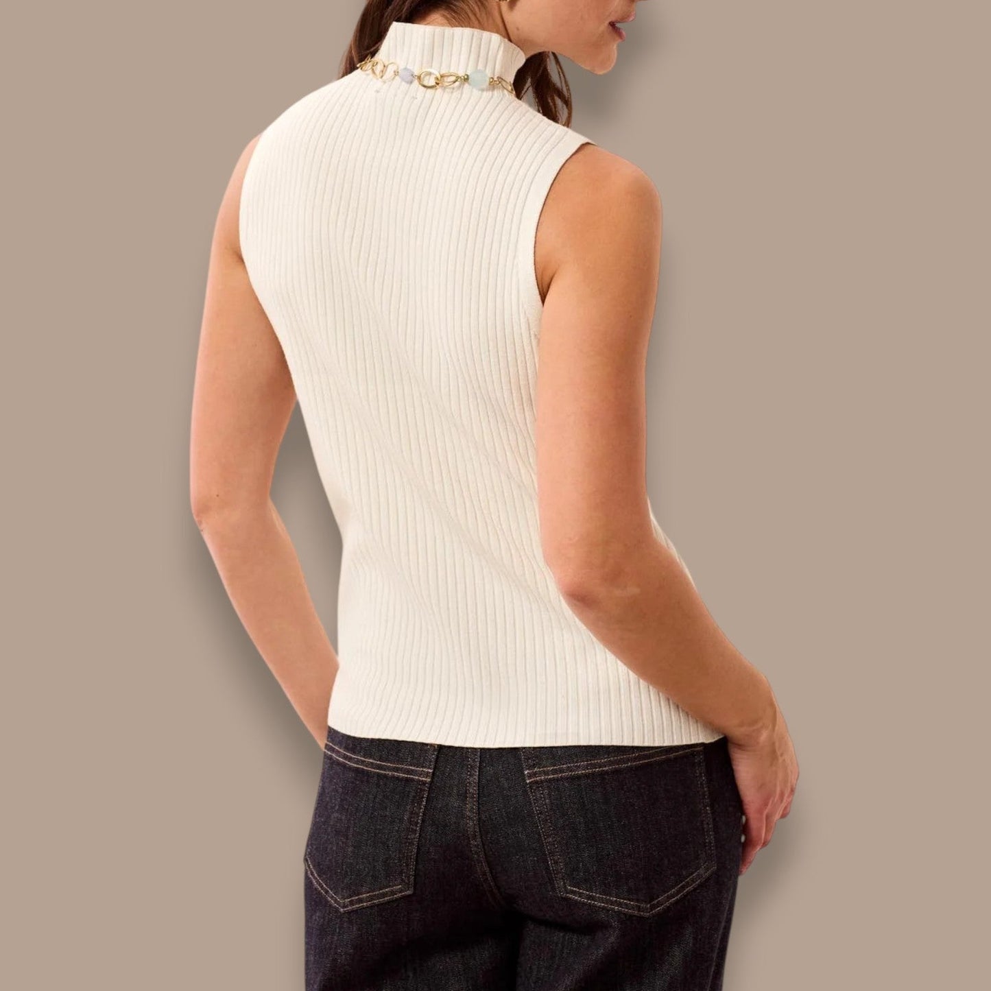 Tribal - Ribbed Funnel Neck Sleeveless Knit Tank