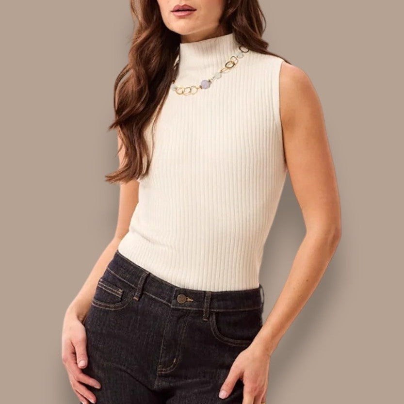 Tribal - Ribbed Funnel Neck Sleeveless Knit Tank