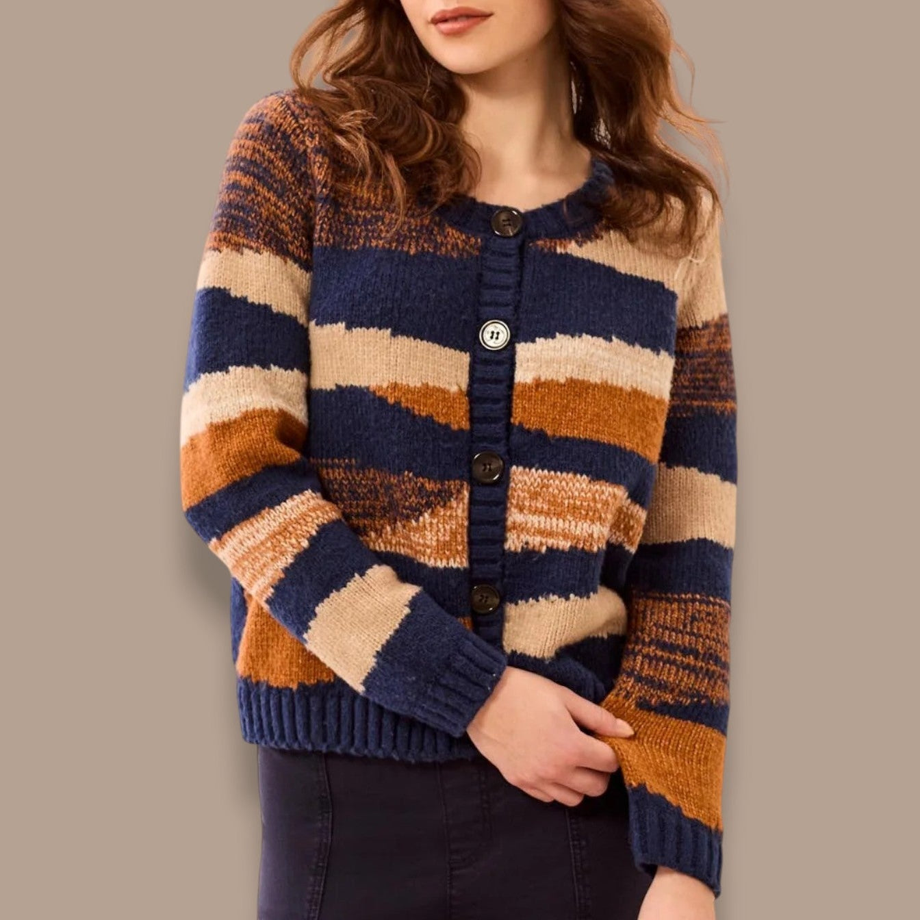 Tribal - Soft Crew Neck Button Front Cardigan