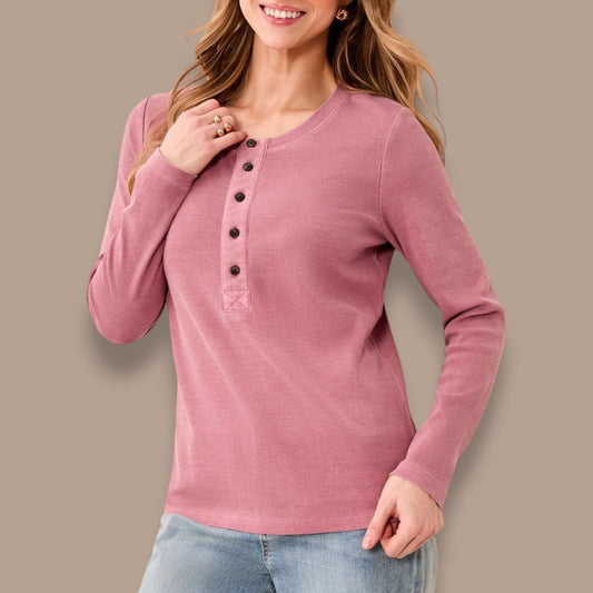 Tribal - Long Sleeve Buttoned Henley Top