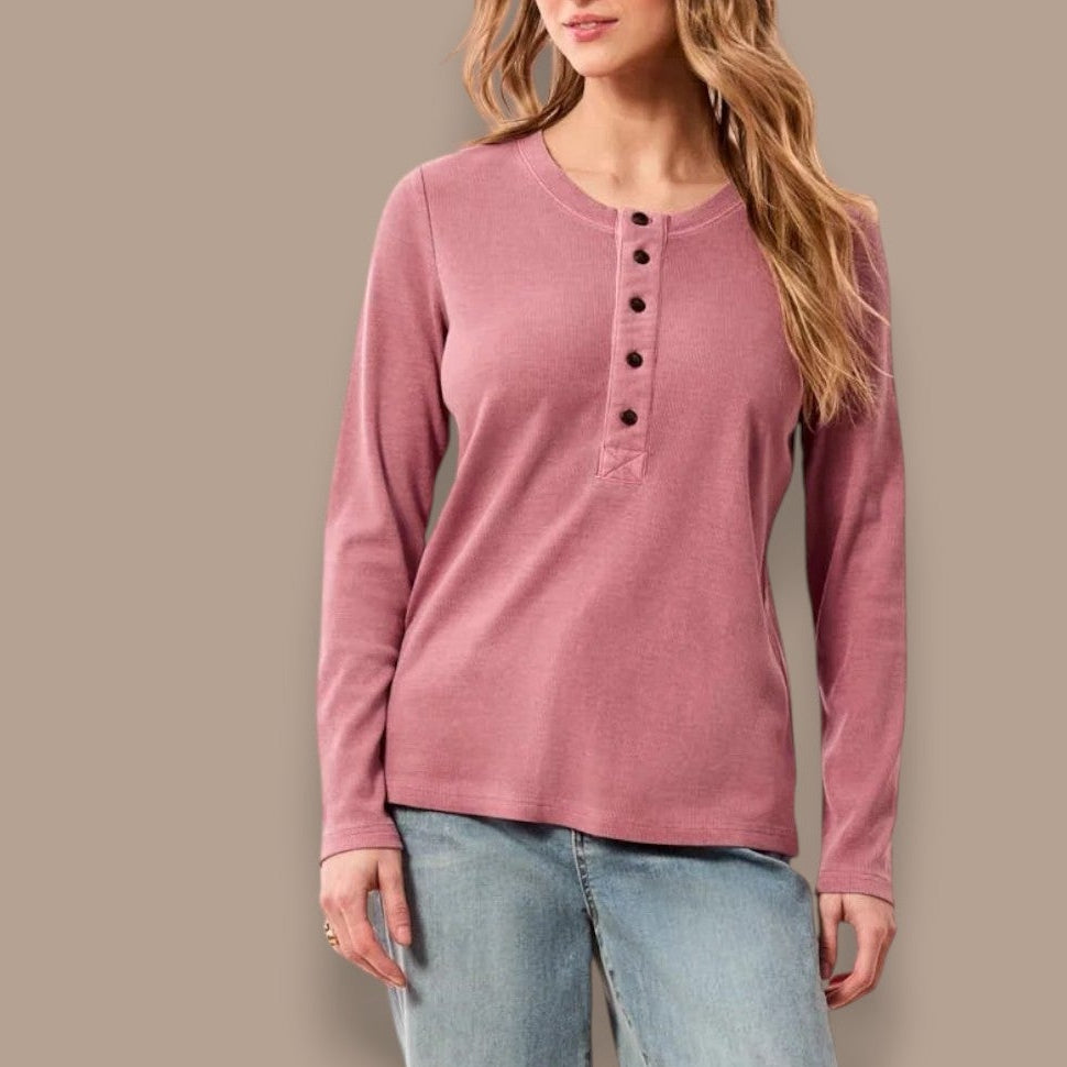 Tribal - Long Sleeve Buttoned Henley Top