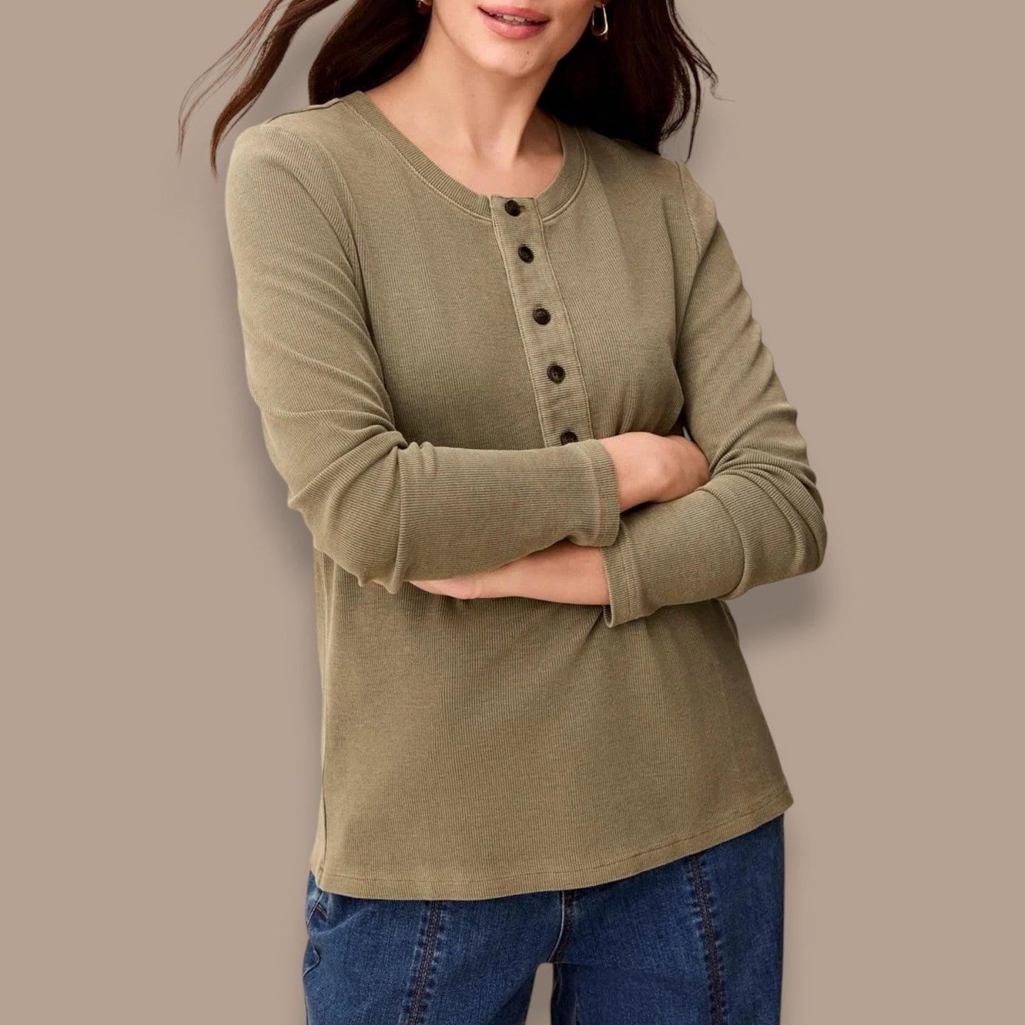 Tribal - Long Sleeve Buttoned Henley Top