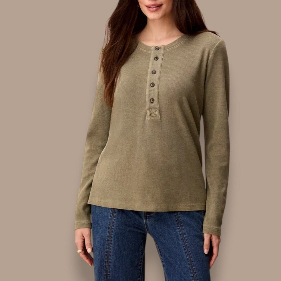 Tribal - Long Sleeve Buttoned Henley Top