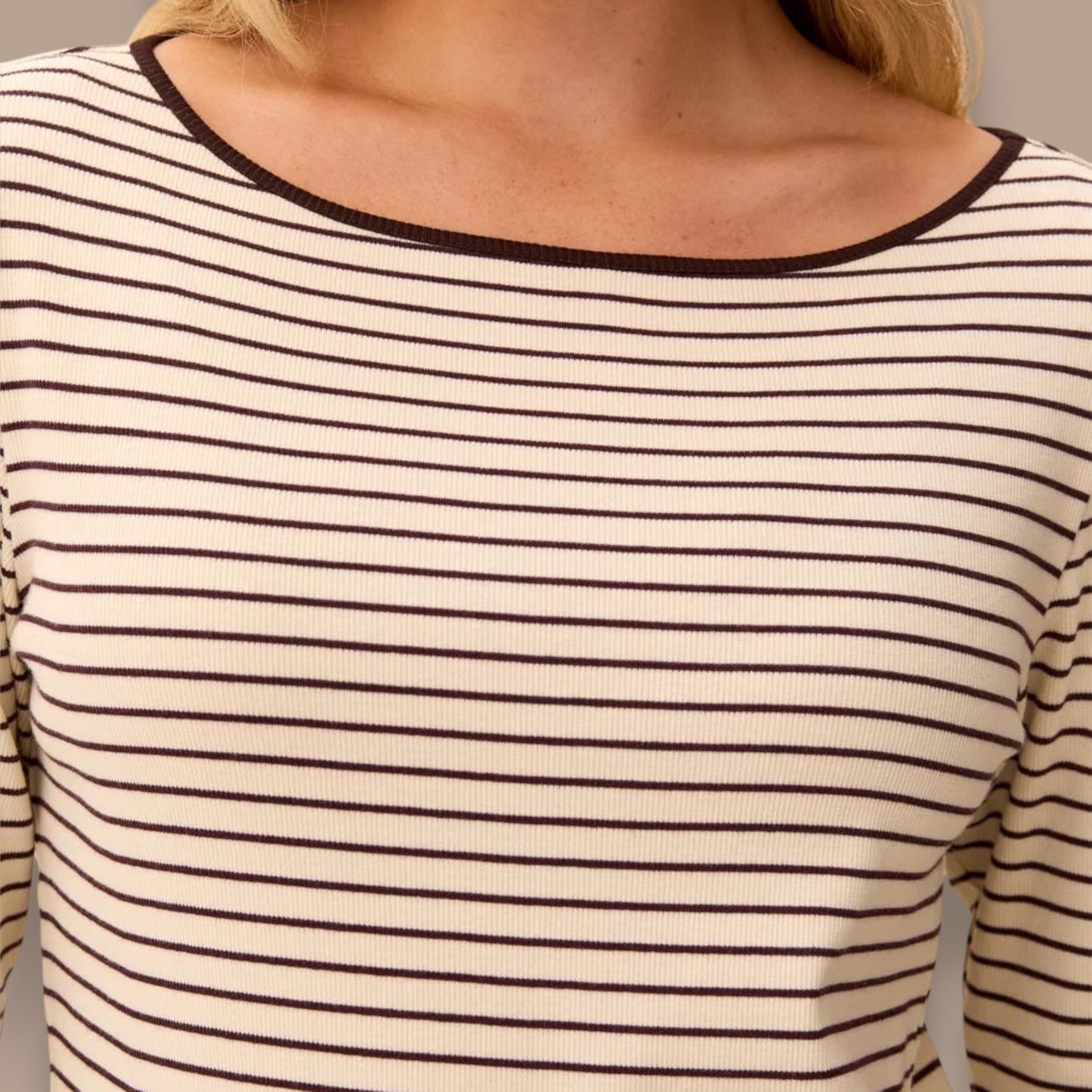 Tribal - Striped Boat Neck Top With Button Cuffs