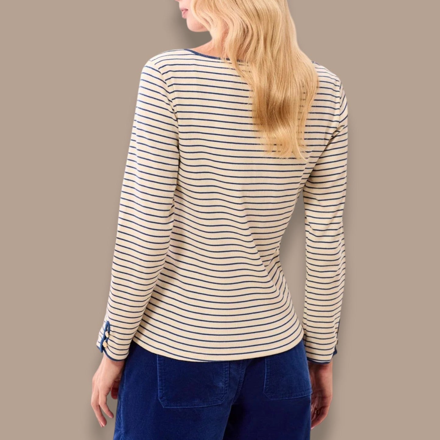 Tribal - Striped Boat Neck Top With Button Cuffs