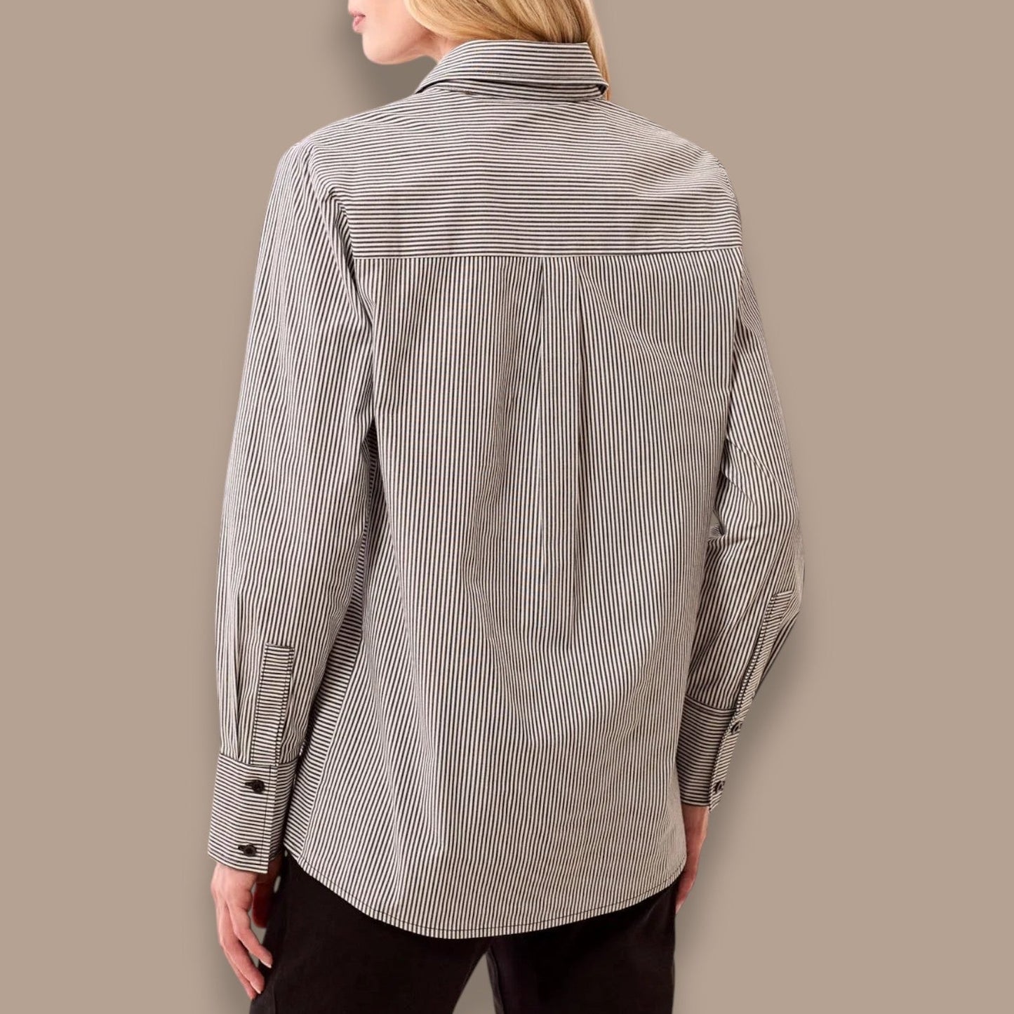 Tribal - Striped Stretch Poplin Long Sleeve Button Front Blouse