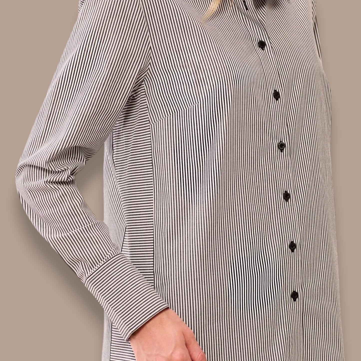 Tribal - Striped Stretch Poplin Long Sleeve Button Front Blouse