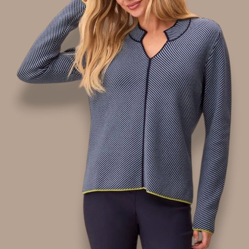 Tribal - Diagonal Stripe Split Neck Sweater