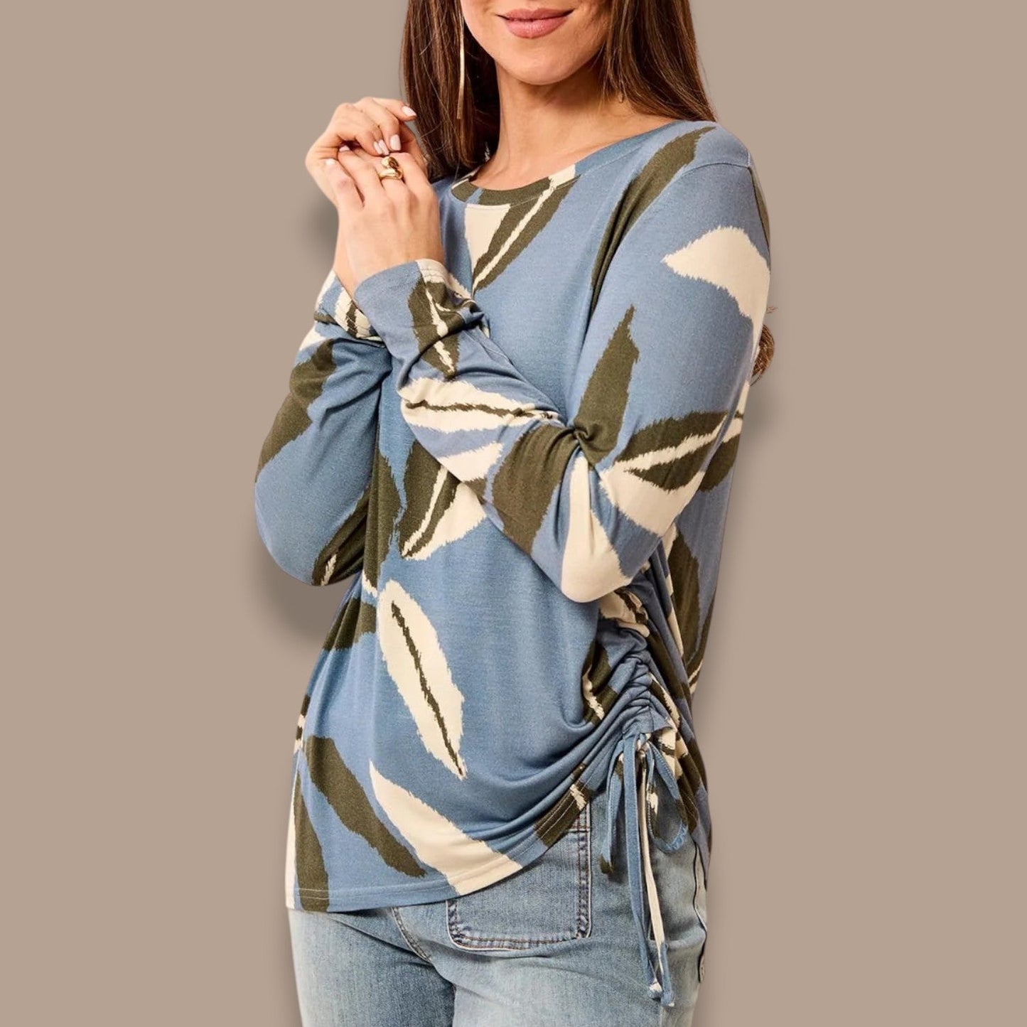 Tribal - Crew Neck Knit Top With Side Ruching