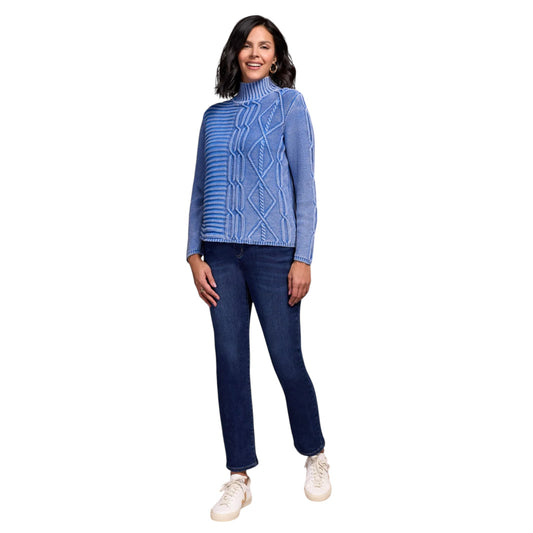 Tribal - Vintage Washed Cable Knit Mock Neck Sweater