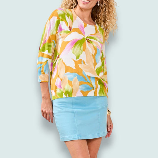 Tribal - Three-Quarter Sleeve Crewneck Sweater