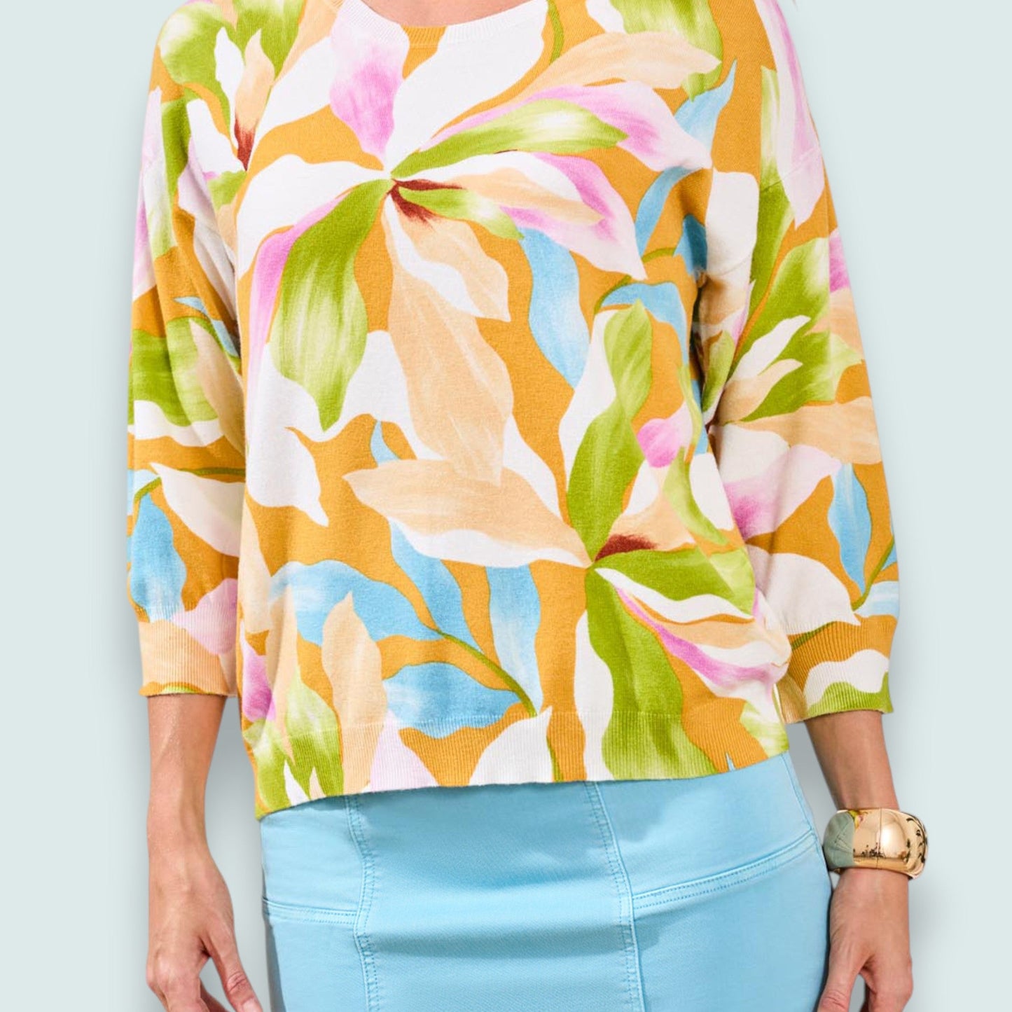 Tribal - Three-Quarter Sleeve Crewneck Sweater