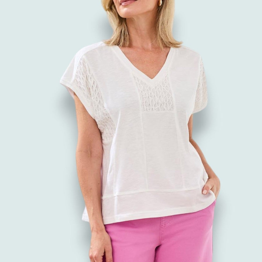 Tribal - Slub Knit V-Neck Cap Sleeve Top