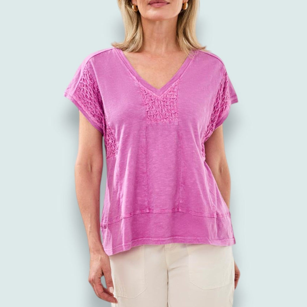 Tribal - Slub Knit V-Neck Cap Sleeve Top