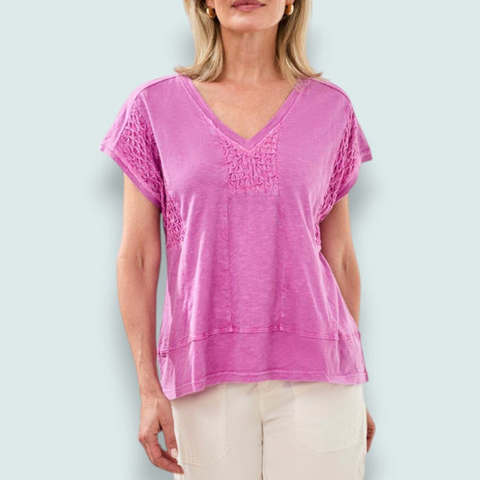 Tribal - Slub Knit V-Neck Cap Sleeve Top