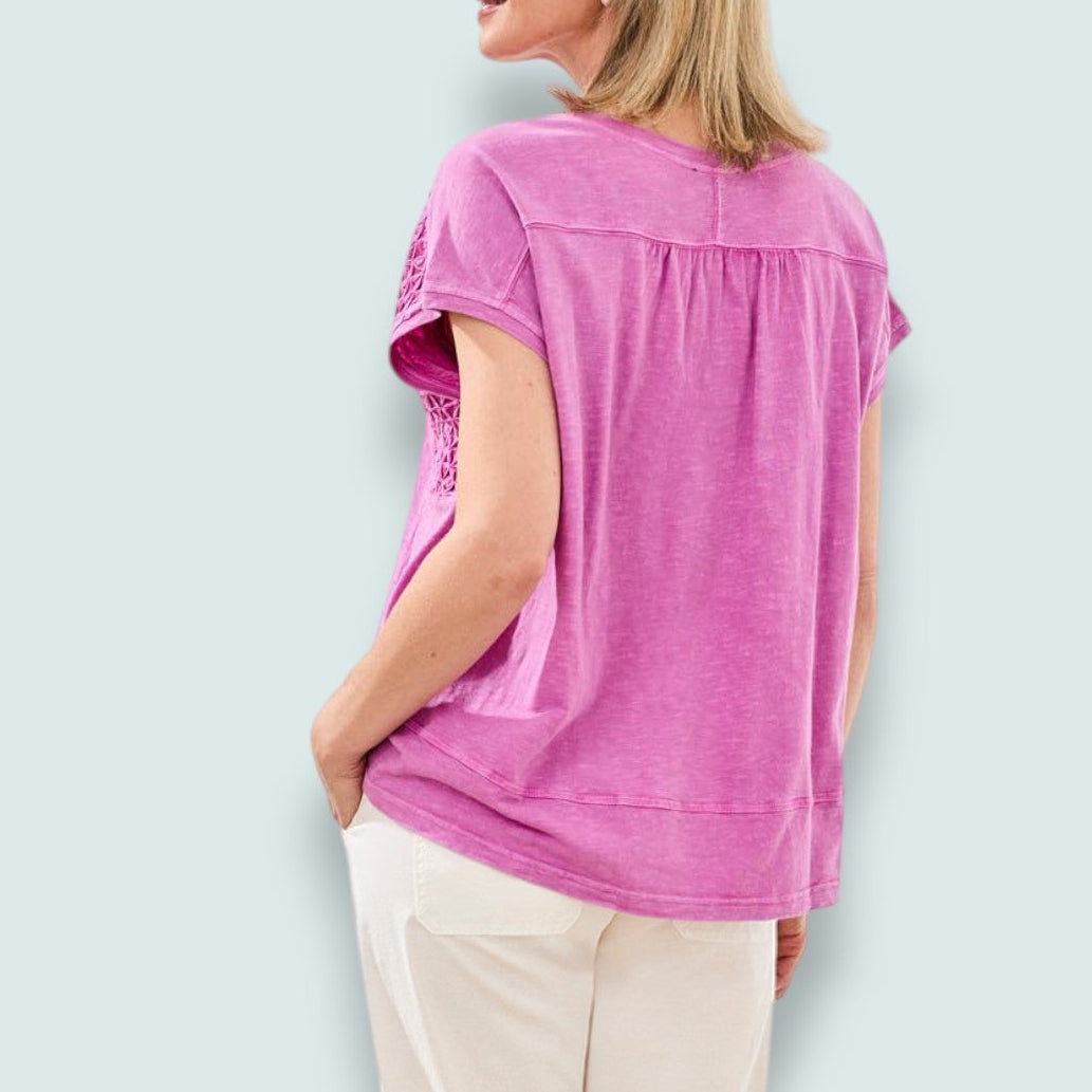 Tribal - Slub Knit V-Neck Cap Sleeve Top