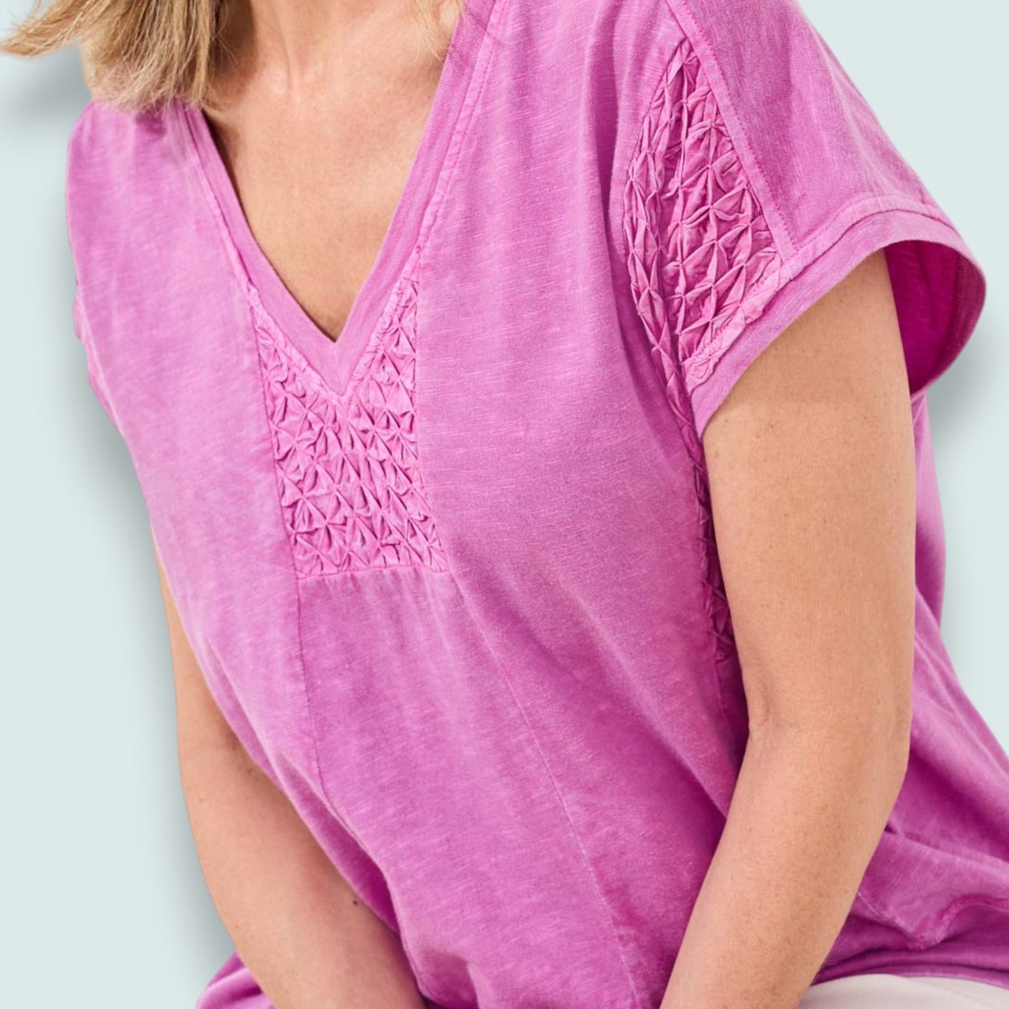 Tribal - Slub Knit V-Neck Cap Sleeve Top