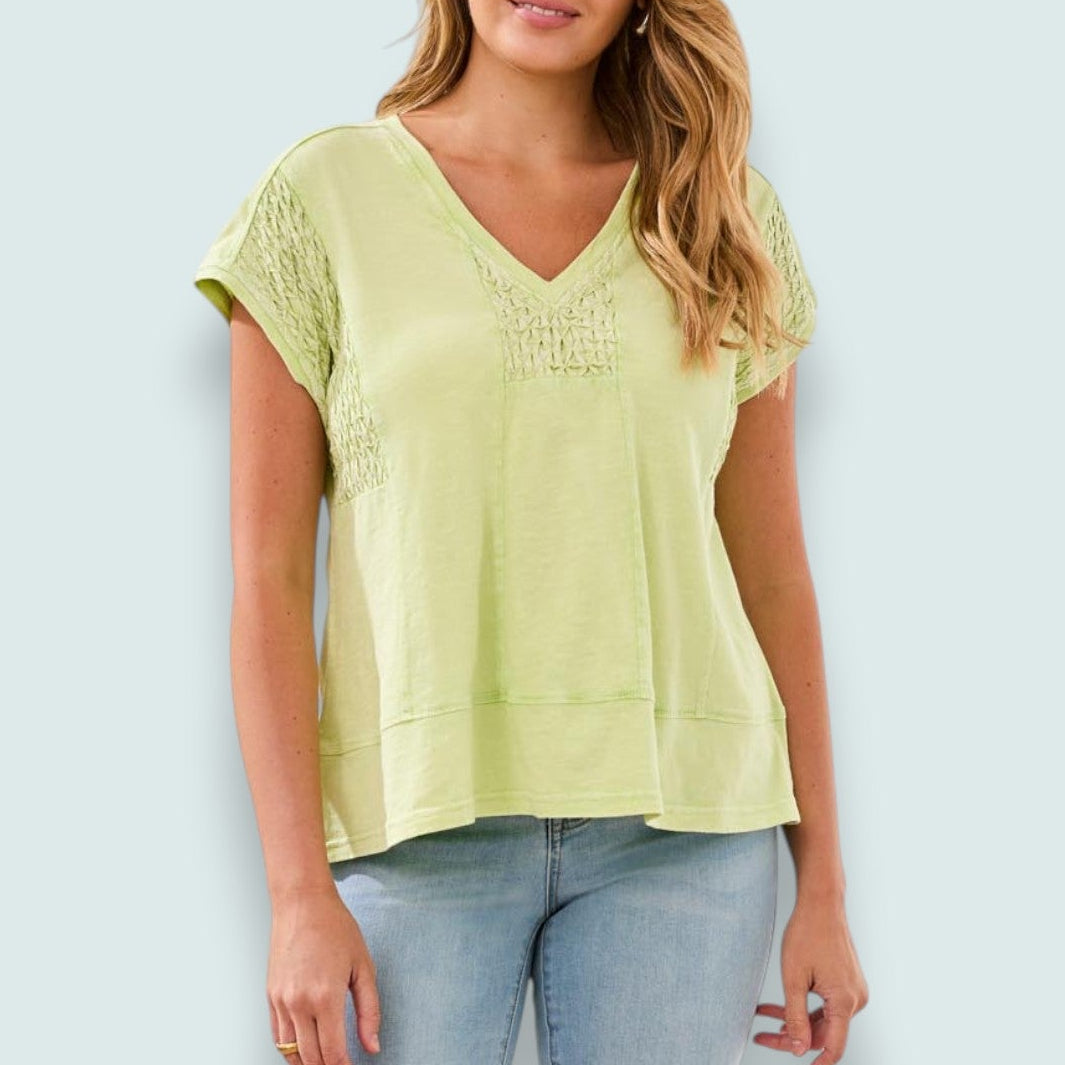 Tribal - Slub Knit V-Neck Cap Sleeve Top