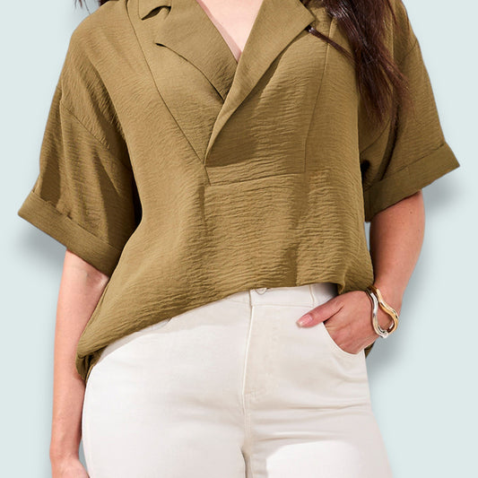 Tribal - Airflow Draped Lapel Collar Blouse