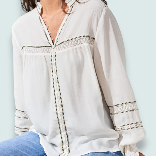 Tribal - Eyelet Blouse With Delicate Button Details