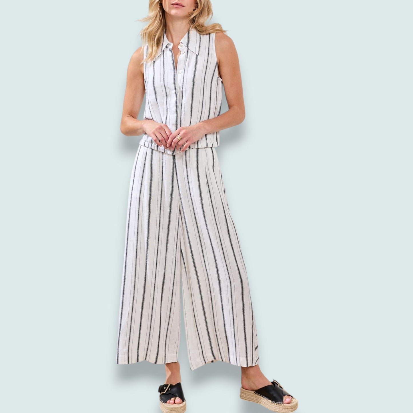 Tribal - Striped Wide-Leg Cropped Pant