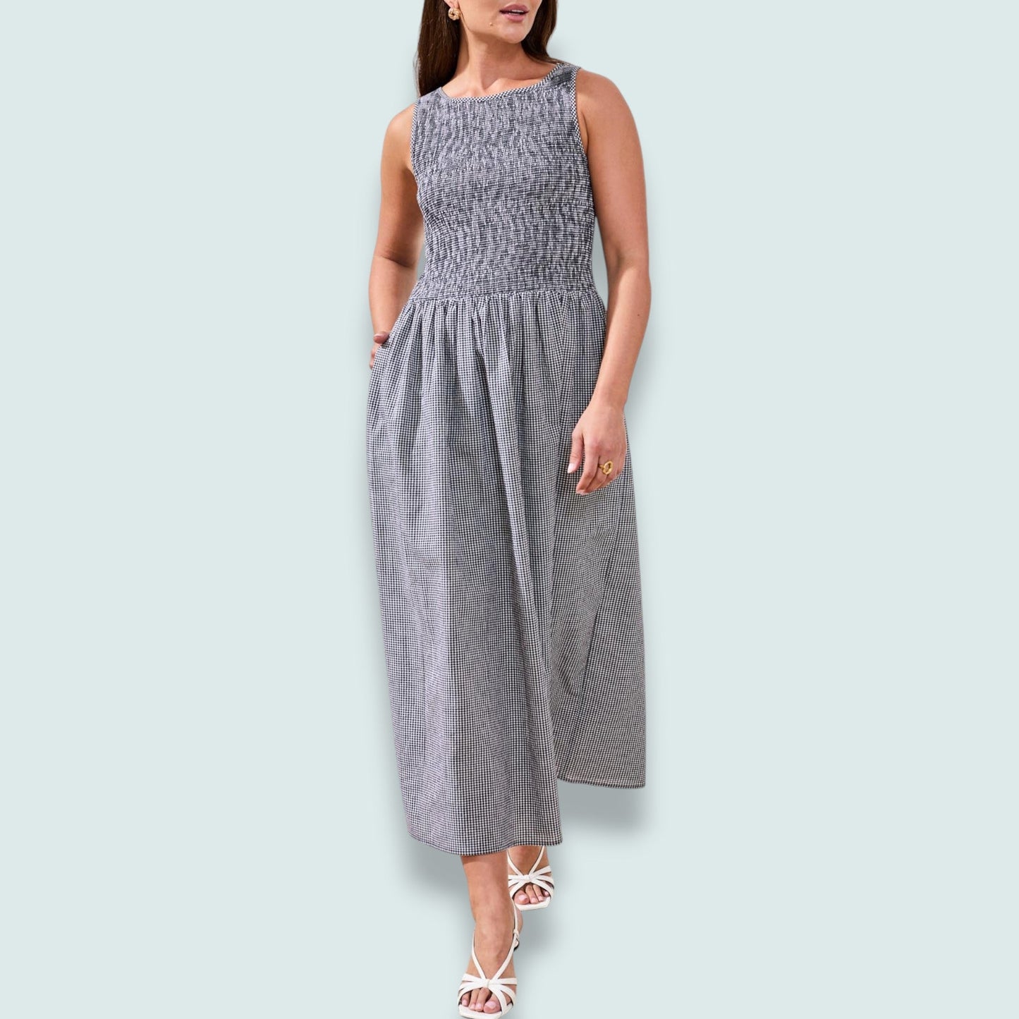 Tribal - Gingham Smocked-Bodice Midi Dress