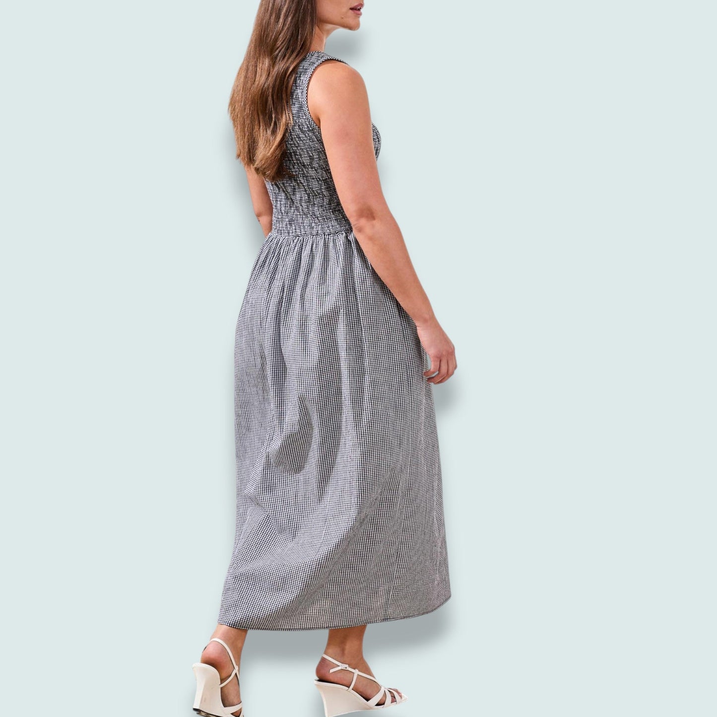 Tribal - Gingham Smocked-Bodice Midi Dress