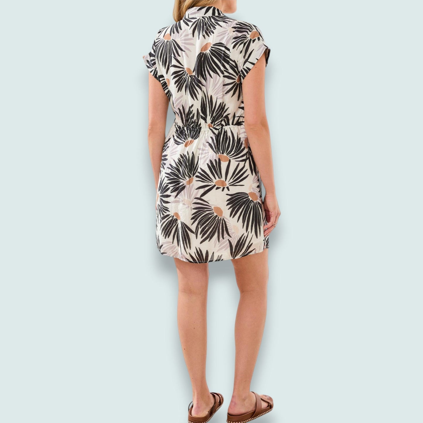 Tribal - Tropical Leaf Short Sleeve Shirt Dress