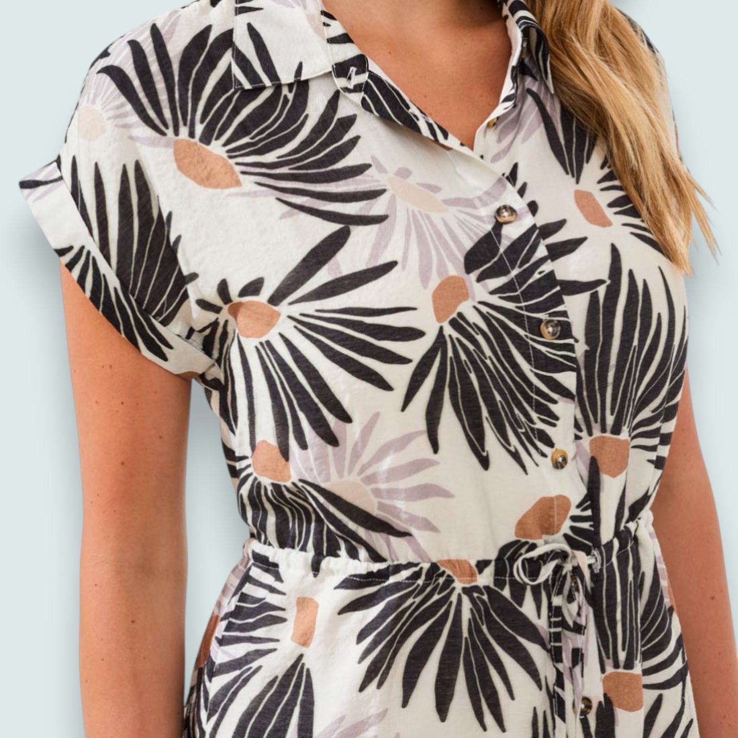 Tribal - Tropical Leaf Short Sleeve Shirt Dress
