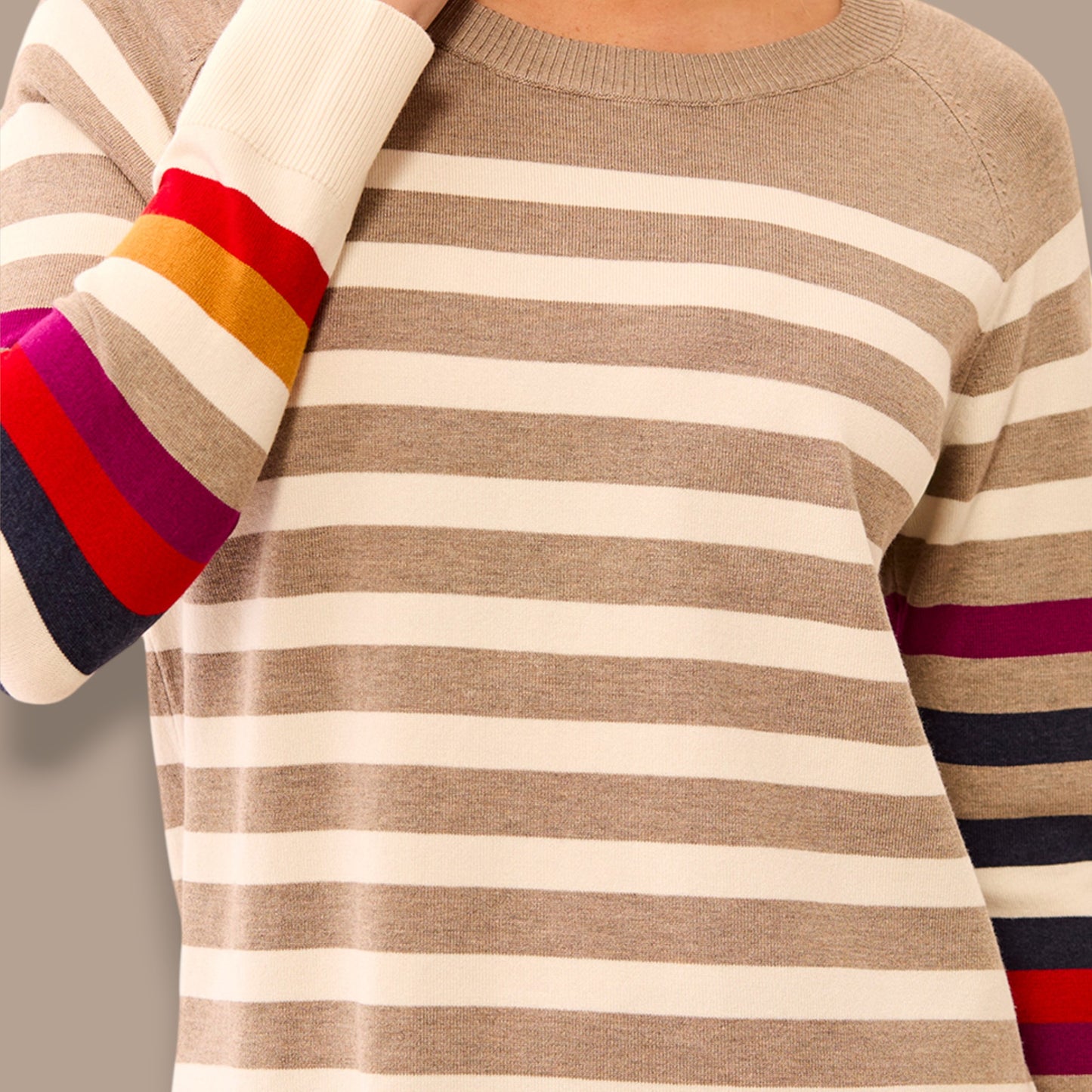 Tribal - Striped Knit Sweater With Multi-Colour Sleeve Detail