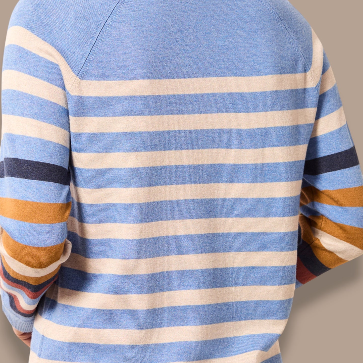 Tribal - Striped Knit Sweater With Multi-Colour Sleeve Detail