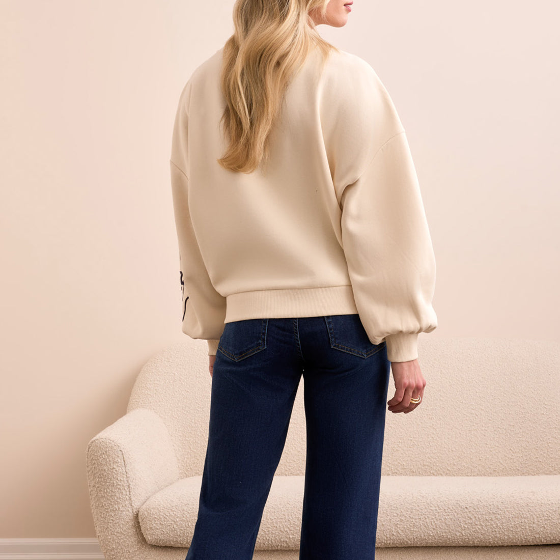 Tribal - French Terry Embroidered Drop Shoulder Crew Neck Top