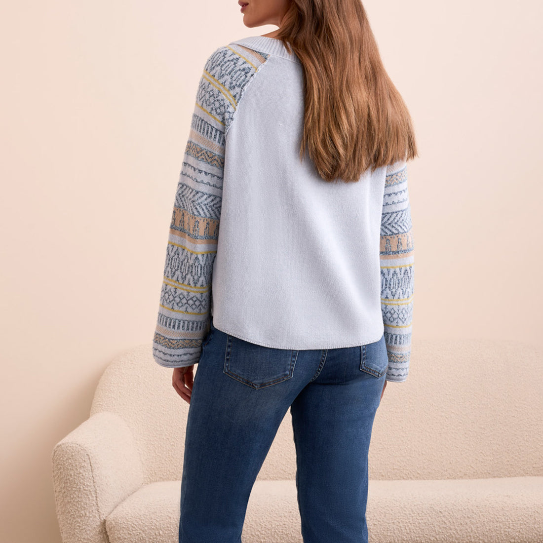 Tribal - Novelty Mixed Scoop Neck Sweater