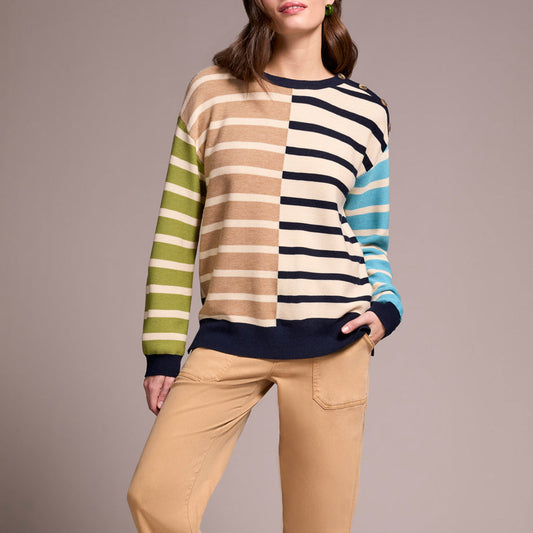 Tribal - Multi Stripe Lightweight Crew Neck Sweater