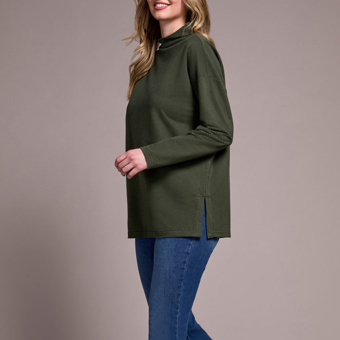 Tribal - Funnel Neck Tunic With Side Slits