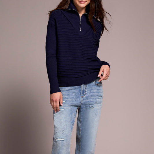 Tribal - Zip-Up V-Neck Sweater