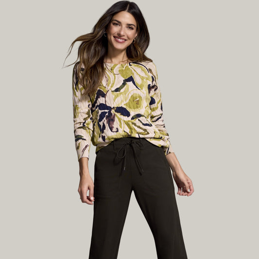 Tribal - Printed Cable Cotton Crew Neck Sweater