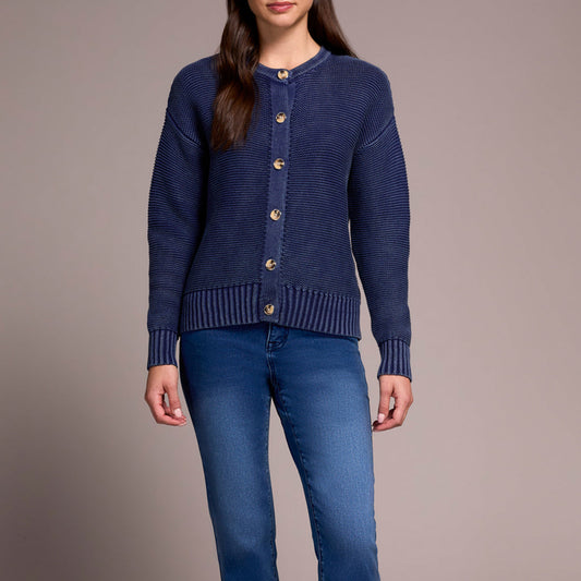 Tribal - Cotton Yarn Button-Front Cardigan With Special Wash