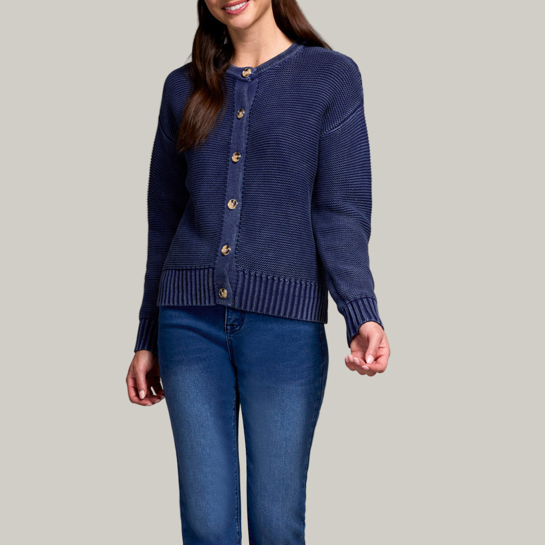 Tribal - Cotton Yarn Button-Front Cardigan With Special Wash