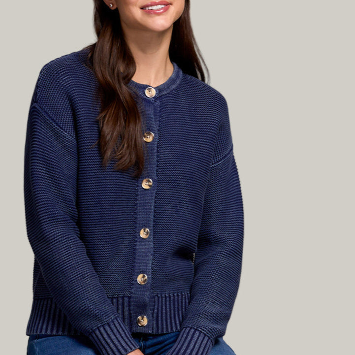 Tribal - Cotton Yarn Button-Front Cardigan With Special Wash